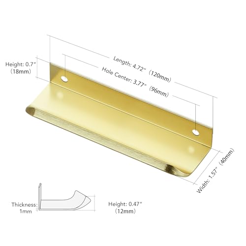 Image of Gold Cabinet Handles Finger Edge Pulls 4.75 Inch CC 12 Pack