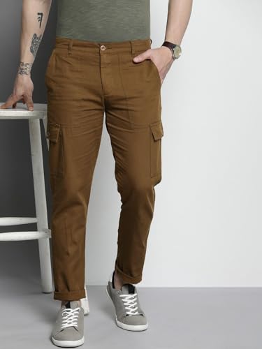 Image of The Indian Garage Co Men Slim Fit Solid Mid-Rise Cargos