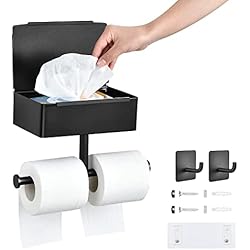 Estanteria Otaku OTraki Portarrollos Baño con Caja de Pañuelos Húmedos Porta Rollos de Papel Higienico Adhesivo/Drilling Acero Inoxidable Soporte Papel Higienico para Baño y Cocina Negro