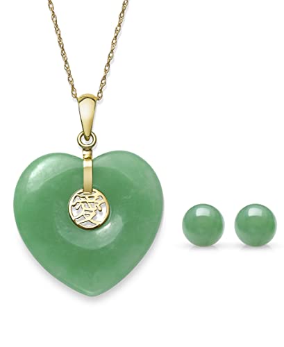 Belacqua Natural Green Jade Love Symbol Heart Charm Pendant Necklace in 14K Yellow Gold, Dianty Jewelry for Women, Gift Box Included - Main Image