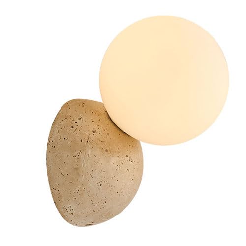 GUOGUOSM G9 Light Source Hard Wire Connection Wall Lamp, Modern Minimalist Style Wall Light, 6.6in Yellow Travertine Glass Wall Sconce, Living Room Stair Dressing Table Decorative Light Fixtures