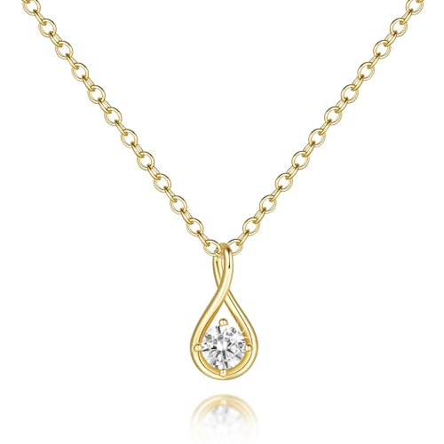 ODIHUI 14K Gold Necklaces for Women Gold Pendant Necklaces for Women Trendy Unique Mobius Loop with a Cubic Zirconia O-Chain for Womens Infinity Necklace with Pendant