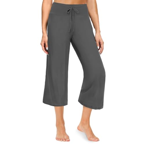 ZOOSIXX Soft Black Pajama Pants for Women, Wide Leg Comfy Casual Lounge Yoga Capri Pants 22'' / 30''