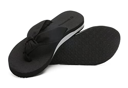 SincereWay Damen Sommer Zehentrenner Stretch Stoff Riemen Sandalen Rutschfest Flip-Flops Mit Fußgewölbestütze(Black,41) Cover
