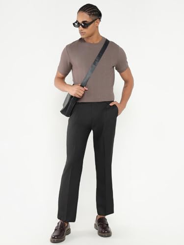 Image of SHOWOFFFF Men Solid Formal Trousers | Viscose Rayon Trouser for Mens | Low-Rise Loose Fit Regular Length Trousers for Men's