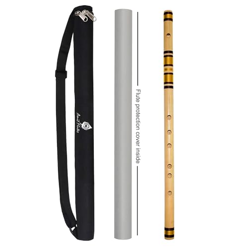 Image of A Sharp Medium Handcrafted Bamboo Flute Indian Classical Bansuri for Right Hand (7 Holes, 54.5 CM Length) (Yellow Thread)