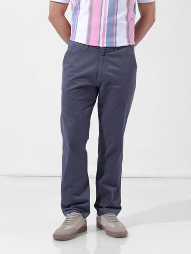 Image of The Indian Garage Co Men Regular Fit Solid Mid-Rise Stretchable Chinos