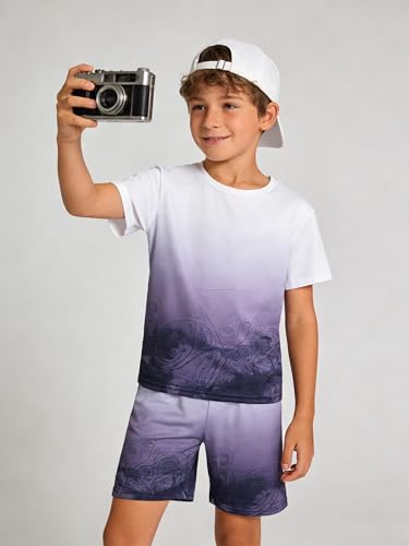 Image of Kid Toddler Baby Boys Clothes Tie-dye Palm Leaf Top 2Pcs Summer Shorts Set