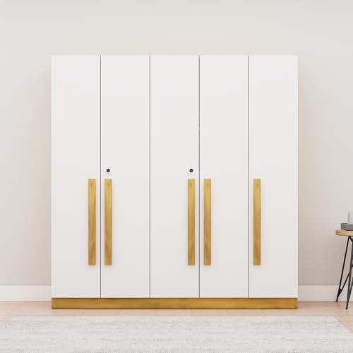Image of Bniture 5 Door Wardrobe for Bedroom with Lockable Door & Hanging Space | Almirah for Clothes with Elevated Bottom Base | Wardrobe for Storage | 3 Years Warranty (Giant Wood & Frosty White, 5 Door)