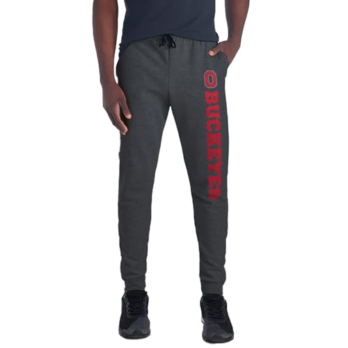Ohio State University Collegiate Team Logo Down The Leg Print Unisex Jogger Sweatpants with Pockets for Men and Women, Charcoal, Medium