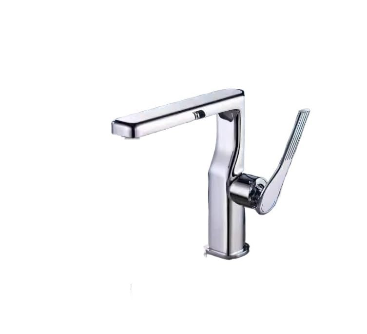 Robinet de lavabo monotrou à bec plat, mitigeur eau chaude et froide