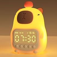 YISSVIC Despertador Infantil Reloj Despertador Digital 2 Alarmas Brillo Ajustables 8 Volumenes 5 Músicas, Función de Repetición Luces nocturnas Recargable de 1800mAh para Infantil Adulto- Capibara