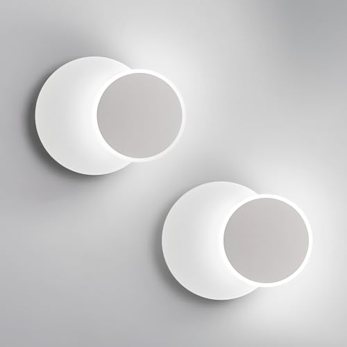 Image of Modern LED White Wall Sconces Set of Two Acrylic Wall Lights Lighting Fixture 6000K White Light 8W Dimmable Wall Lamp Round Sconces Wall Lighting for Indoor Bedroom Bedside Hallway