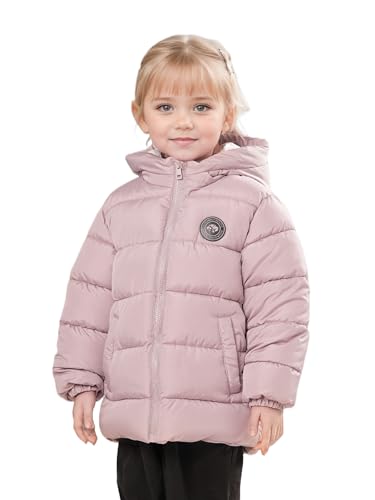 SOLOCOTE Toddler Girls Winter Coat Water Resistant Faux Down Filling Hooded Fleece Lined Little Kids Puffy Jacket4