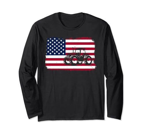 Farm Tractors USA Flag Patriotic Farming Men Women Boys Langarmshirt