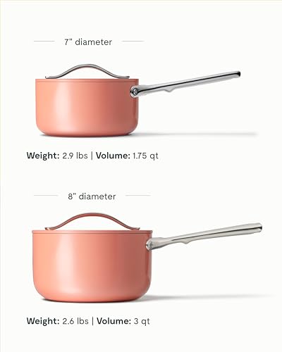 Image of Caraway Nonstick Ceramic Sauce Pans with Lids (3 qt & 1.75 qt) - Non Toxic, PTFE & PFOA Free - Oven Safe & Compatible with All Stovetops (Gas, Electric & Induction) - Perracotta