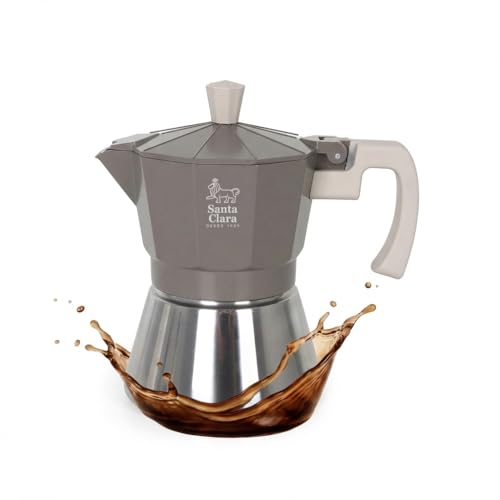 INDE SANTA CLARA | Cafetera Italiana Moka Nordkitch 3 Tazas 150 ml, Cuerpo de Aluminio y Base de Acero Inoxidable, Apta para Inducción y Todo Tipo de Fuegos, Asa Soft Touch