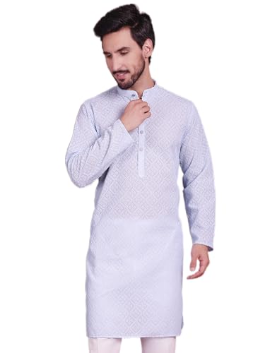 Image of Jompers Men's Regular Fit Georgette Chikankari Embroider Kurtas