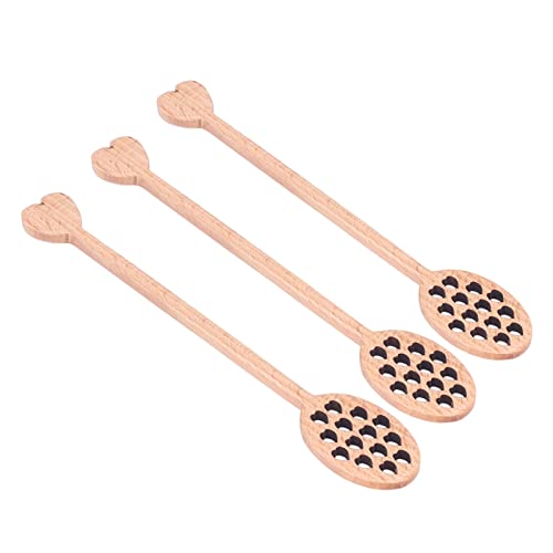 Honey Spoon, Honey Dipper Stick Wooden Honey Dipper With Elaborate Design 3pcs Wood Honey Dipper Heart Pattern for Topping With Honey, Maple Syrup, Black Molasses