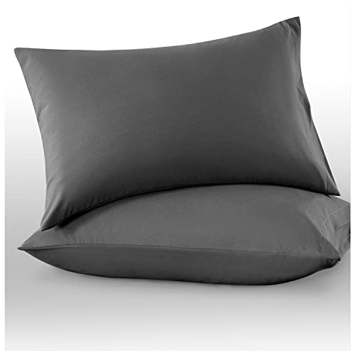 GC GAVENO CAVAILIA Microfiber Pillow Cases 2 Pack - Plain Dyed Housewife Pillowcases - Charcoal - (74x48 cm)