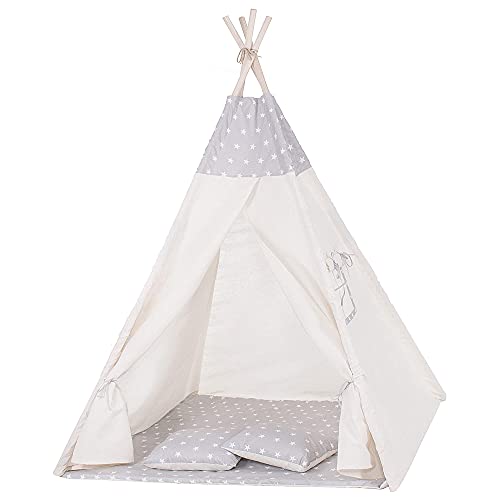 SPRINGOS Tienda de campaña Infantil Tipi, Alfombra de Suelo, cojín de algodón, 160 x 120 x 100 cm