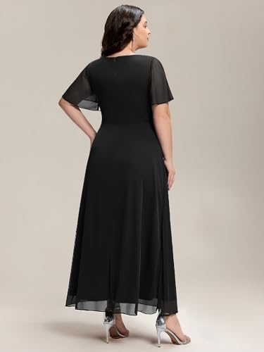 Ever-Pretty Plus Women's V-Neck Short Sleeves Chiffon Slit Rhinestone Maxi Plus Size Formal Mother of The Bride Dresses2