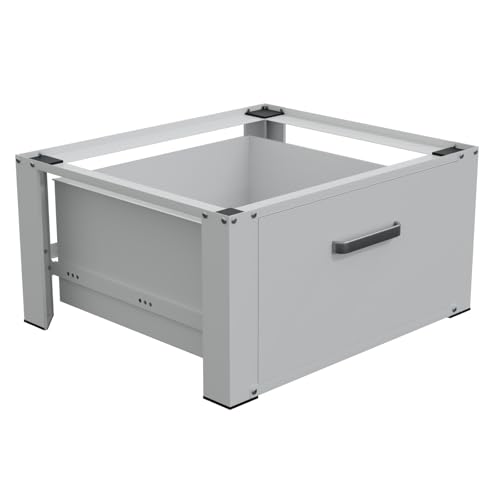 HAGO 24 | Soporte para lavadora, pedestal, cajón, estante, capacidad de carga de 150 kg, patas de goma, 63 x 54 x 31,5 cm, protección de la espalda, color blanco, mango de aluminio