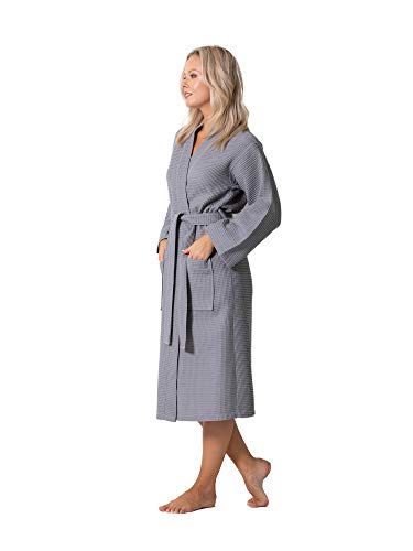 Turkish Linen Waffle Knit Lightweight Kimono Spa & Bath Robes For Women - Quick Dry - Soft (Gray, Large) #TOP2