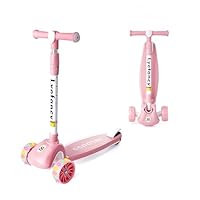 Lyefancy Kids Scooter for 2-10 Years Old Boys Girls, 3 Wheel Toddler Scooter, Childrens Folding Kick Scooter, Light up Wheels, Adjustable Height, Lean to Steer, Extra-Wide Deck (Pink)