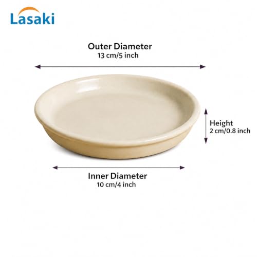 Image of Lasaki Plate Circular 4 inch Ivory HT25 R4 Set of 2 | Round Ceramic (Plates /Saucers) for Pots, Planters, Flowers, Succulents | Decorative Garden Accessories | (H - 2 X D - 13 cm)