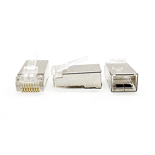 Conector RJ45 CAT6 Blindado em Metal 8P8C Suporta Gigabit Ethernet Cx c/ 100 Un. Exbom RJ45C6M100