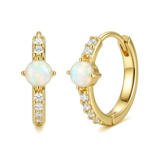 14K Gold Earrings for Women Opal Huggie Hoop Earrings Dainty