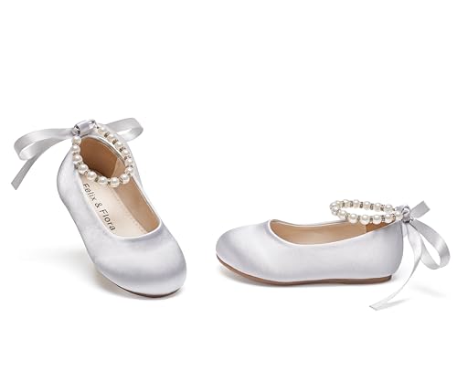 Felix & Flora Girls Toddler Little Ballet Grey Shoes Size 11 - Flower Girls Mary Jane Flats Dress Shoes Party Wedding