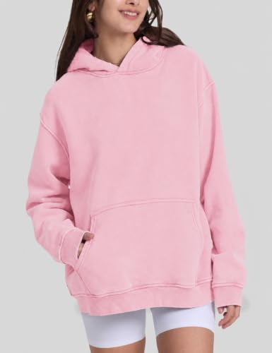Image of FAIABLE Womens Oversized Acid Wash Hoodie Unisex Heavyweight Fleece Cotton Hoodies Vintage Washed Sweatshirt for Women