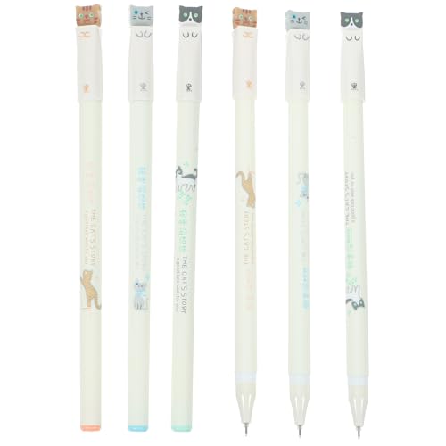Abaodam 6pcs Cute Cat Gel Pens Black Ink 0.38mm