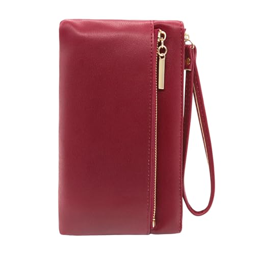 LJCZKA Small Leather Wristlet Wallet for Women Clutch Handbags Purses Cellphone Credit Card Holder Pocket with Wrist Strap