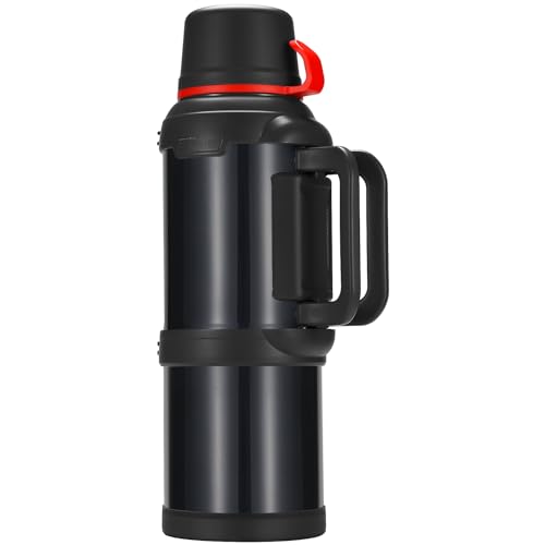 Olerd Termo de 4,0 l, termo de acero inoxidable, termo con 3 vasos, aislamiento de doble pared, botella de agua de camping con asa, 24 horas caliente y fría (negro)