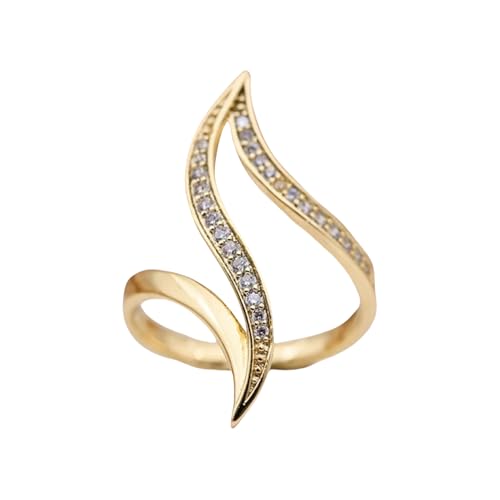 Cubic Zirconia Rings For Women, Trendy Gold Plated Infinity Twisted Wave Design Stackable Statement Engagement Ring Wedding Jewelry Promise Gift