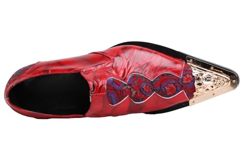 Santimon Loafers Pointed Toe Western Embroidery Leather Dress Men Shoes2