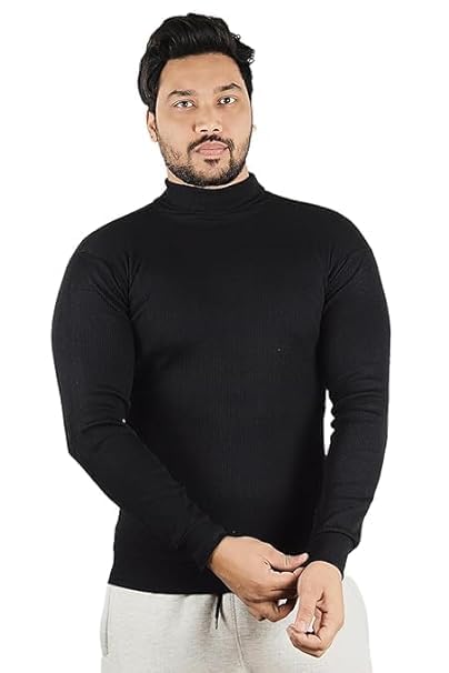 2VRN Mens Cotton Turtle High Neck for Winter Black Color Size (S) (High Neck for Men)