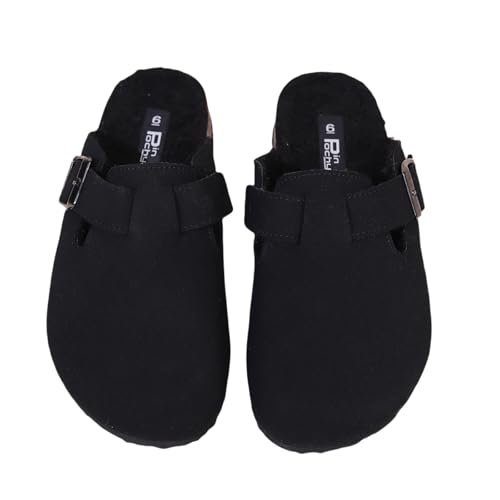 Women's Faux Suede Slip-On Clogs with Buckle Strap Faux Fur Lining Womens Slippers2