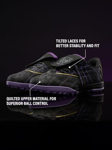 Image of The Souled Store Tactix: Black Panther Edition Men and Boys Low Top Football Studs | Black & Purple Quilted Upper with EVA Midsole, Dual Rubber Grip Outsole & Lace-Up Closure