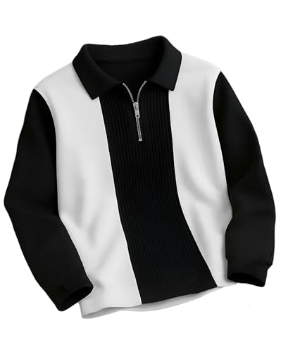 Image of Mens Stylish Half Zipper Collared Neck Tshirt, Casual Texture T-Shirt for Men, Formal Full Sleeves T-Shirt for Boys, Texture Tshirs for Boy