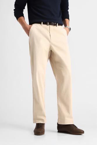 Image of SNITCH Men Casual Wear Trousers | Relaxed Fit Solid Plain Front Straight Leg Design | Breathable Cotton Blend & Medium-Stretch Fabric for All Day Comfort & Everyday Use