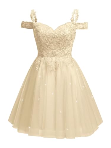 Sparkly Tulle Homecoming Dresses 2025 Lace Short Cold Shoulder Prom Cocktail Party Gowns for Teens