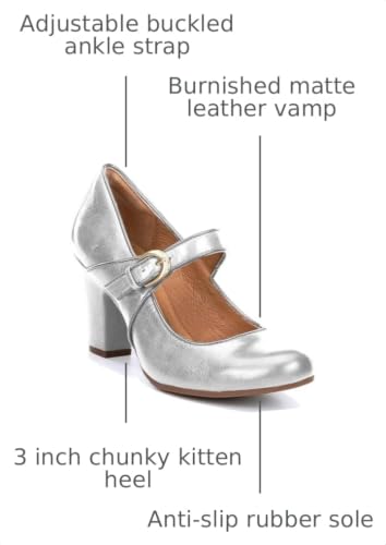 Image of SHODENSE Women Vintage Chunky High Heel Mary Jane Shoes Round Closed Toe Ankle Strap Dress Sandals 3 inch Block Heels Mary Jane Lolita Pumps Two-Toned Patchwork Buckle Office Lady Wedding Retro 4-11 M US