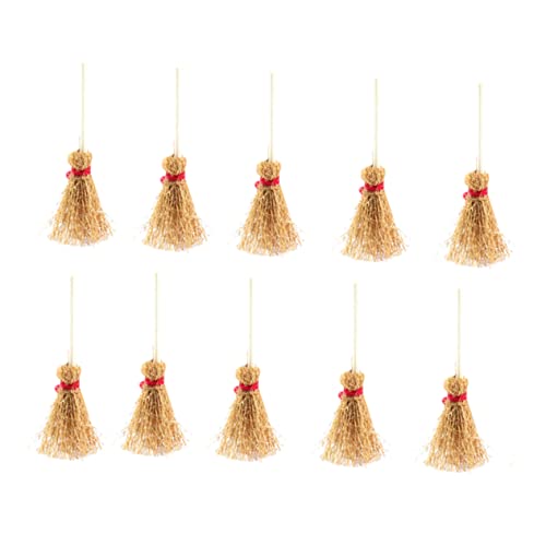 10Pcs Broom Halloween Decorations with Red Rope Large Straw Broom for Costume Parties Witch Prop Pendant for Adults
