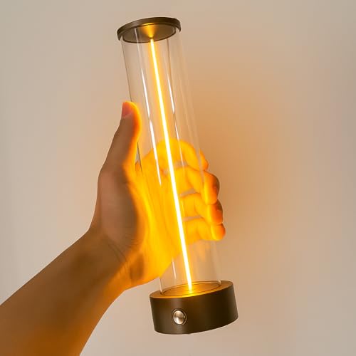 Linea Glow – Unieke Draadloze LED Tafellamp Cilinder – Oplaadbaar – Dimbaar – Touch Bediening – Warm Wit Licht (3500K) – Modern Design – 24 cm – Antraciet - Ademhalingsmodus - Magneet Led Strip
