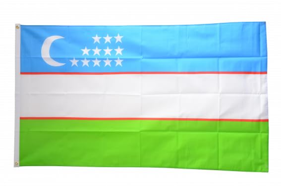 Flaggenfritze® Usbekistan Fahne 60 x 90 cm, kleine usbekische Nationalfahne mit 2 Ösen für Sportevents, Garten und Länderstimmung + Gratis Sticker