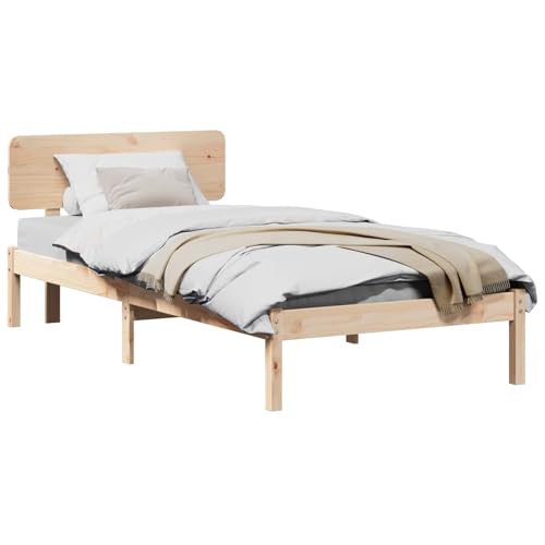 vidaXL Estructura de Cama Natural 90 x 190 cm Madera de Pino Macizo, Estructura de Cama de Madera Maciza, Mueble Moderno, diseño Rectangular Duradero, Estilo Minimalista